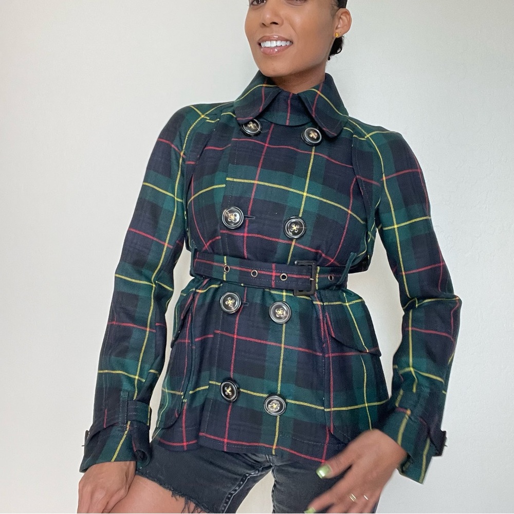 Dsquared2 Wool Tartan Short Trench Coat - Picture 3 of 16